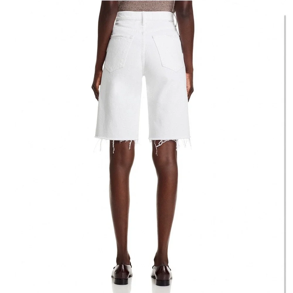 MOTHER The Maven Bermuda Fray Shorts Picket Fence White Rigid Denim Size 23 NEW